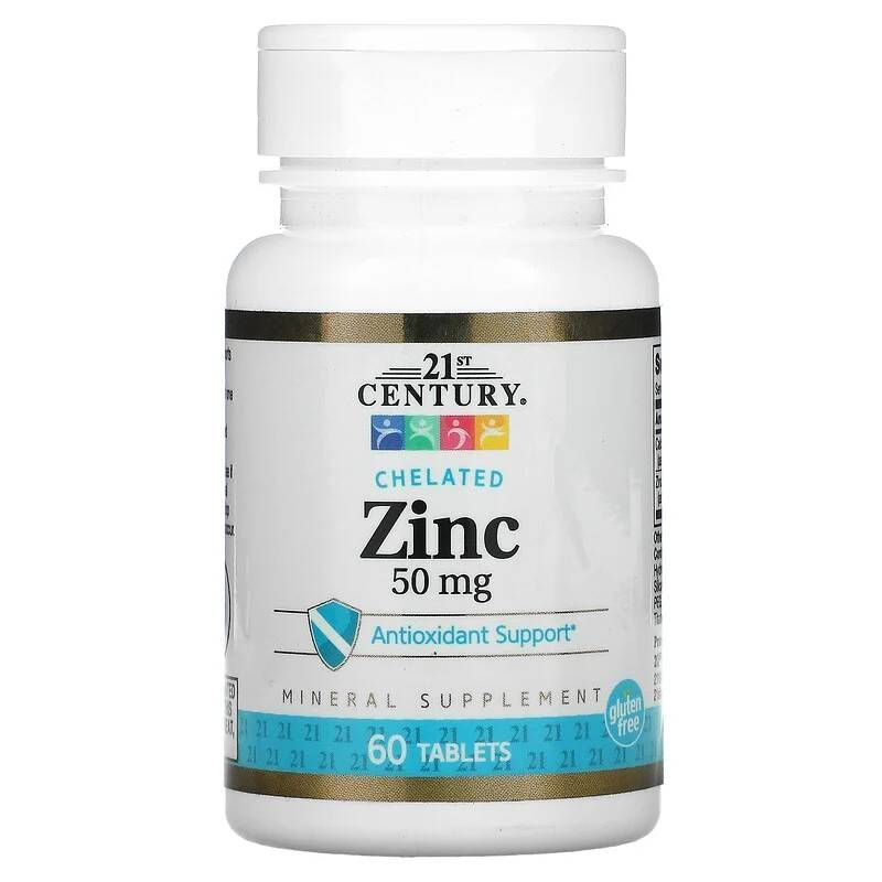 Хелатный цинк, 50 мг, 60 таблеток, 21st Century, Chelated Zinc, США #1