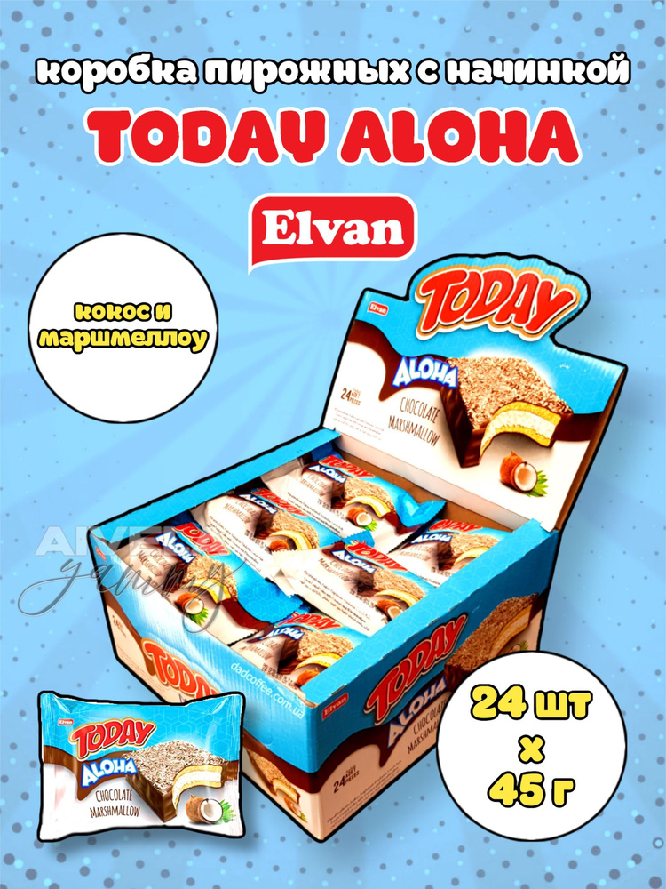 Elvan Today Aloha Coconut/ Коробка пирожных с кокосом и маршмеллоу в шоколадной глазури с начинкой 24 #1