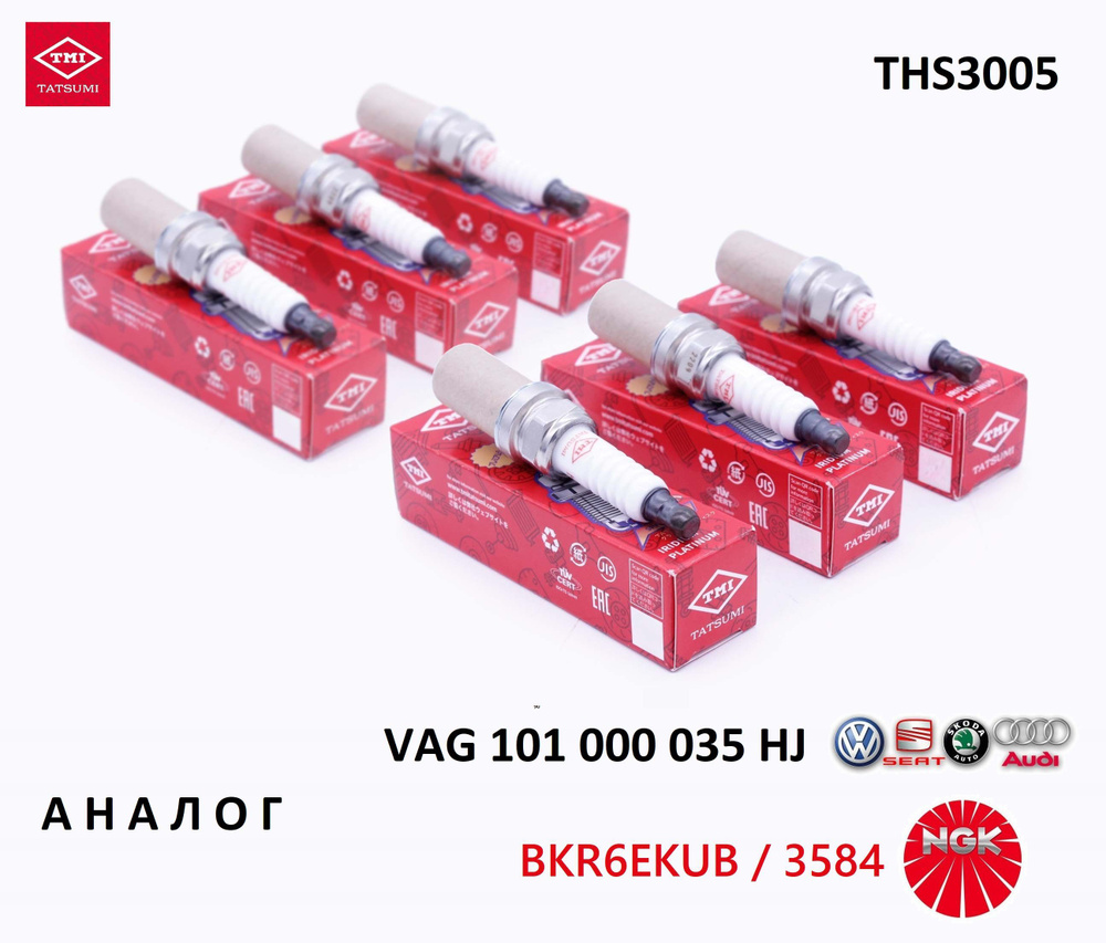 Свечи зажигания, комплект 6 шт. TATSUMI THS3005 (аналог VAG 101 000 035 HJ и NGK BKR6EKUB / 3584) для #1