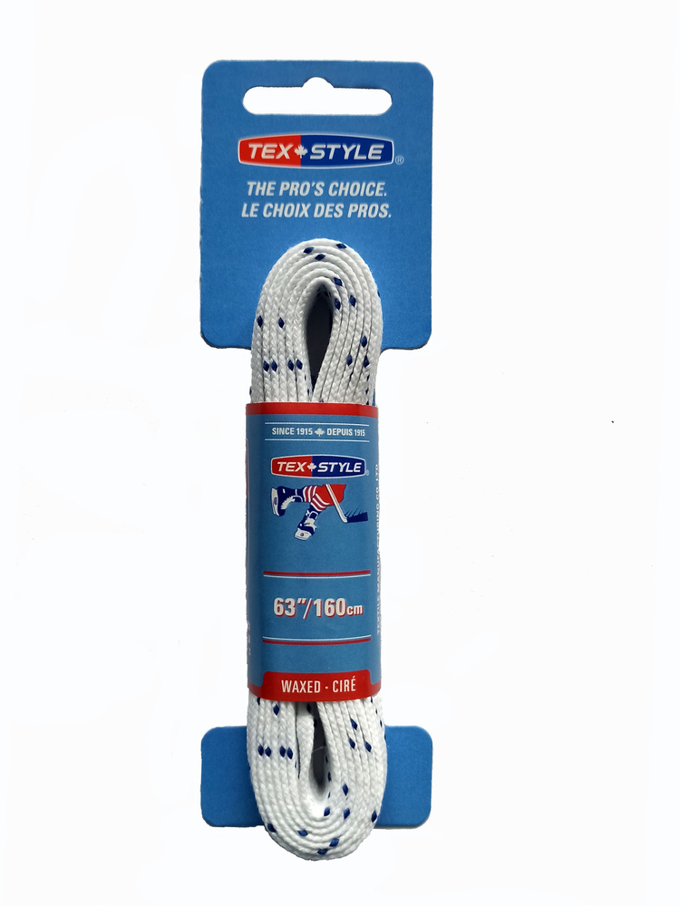 Шнурки хоккейные для коньков TexStyle 160см с пропиткой белые PLASTIC TIP Waxed  #1