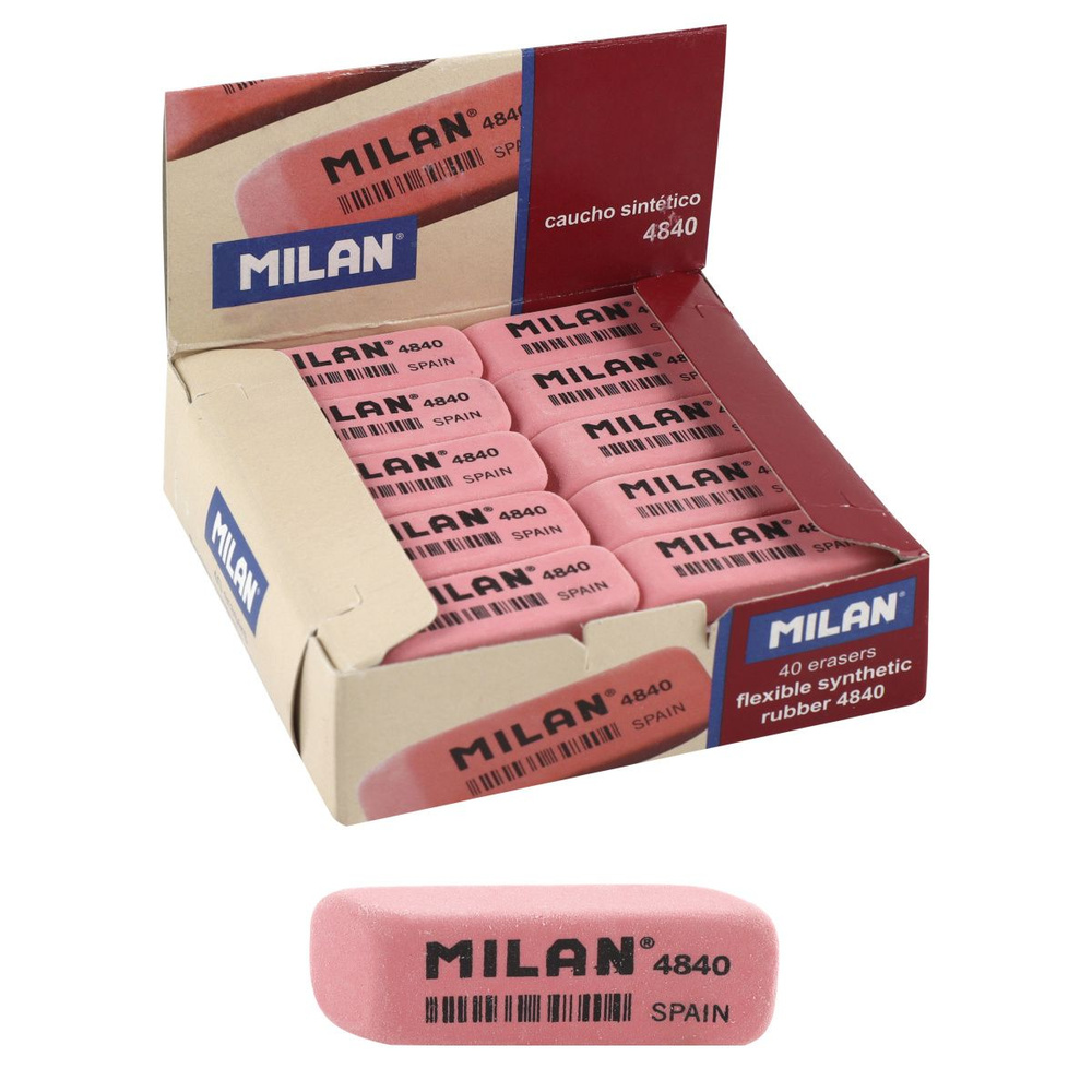 Ластик прямоугольный, 54*19*8 мм, каучук, скошенные края, цвет розовый Milan - в заказе 40 шт  #1