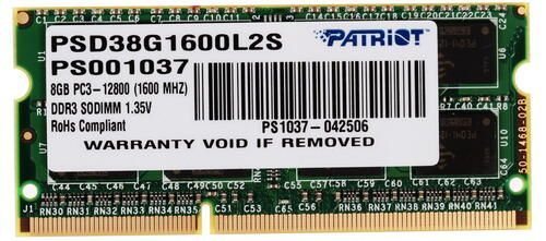 Patriot Memory Оперативная память Оперативная память SODIMM Patriot Signature PSD38G1600L2S 8 ГБ DDR3L, #1