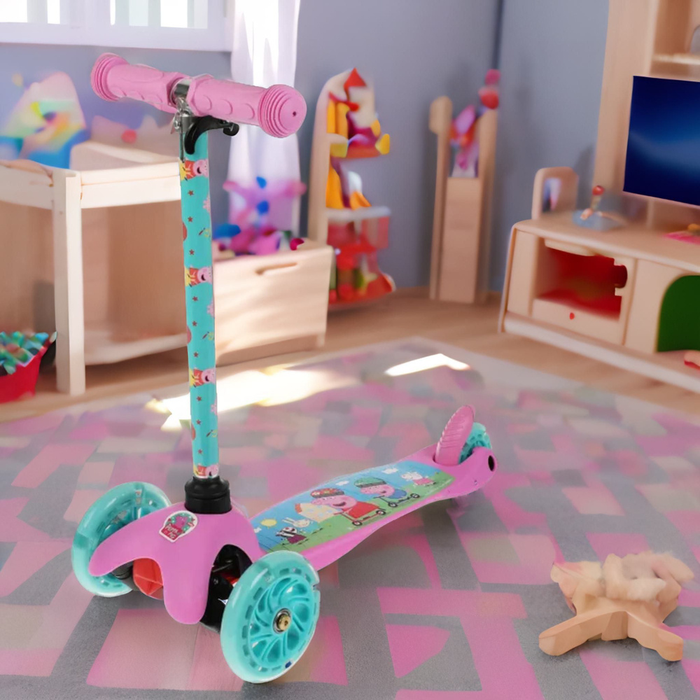 Самокат трехколесный детский городской Свинка Пеппа Next со светящимися колесами / регулируемый руль #1