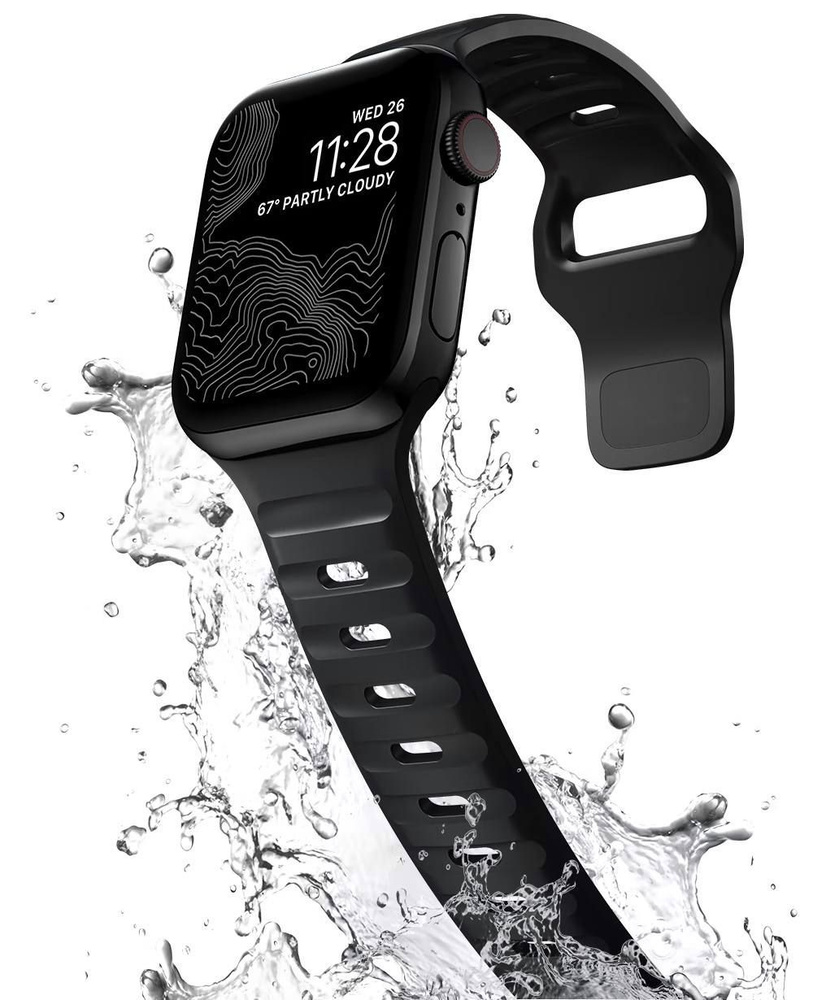 Силиконовый ремешок, браслет для Apple Watch размер 42 44 45 49 mm, черный  #1