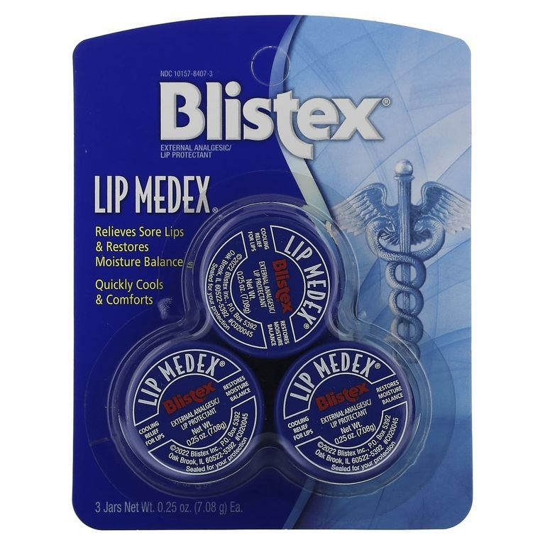 Blistex, Lip Medex, Заживляющий бальзам для губ, 3 баночки по 7,08 г  #1