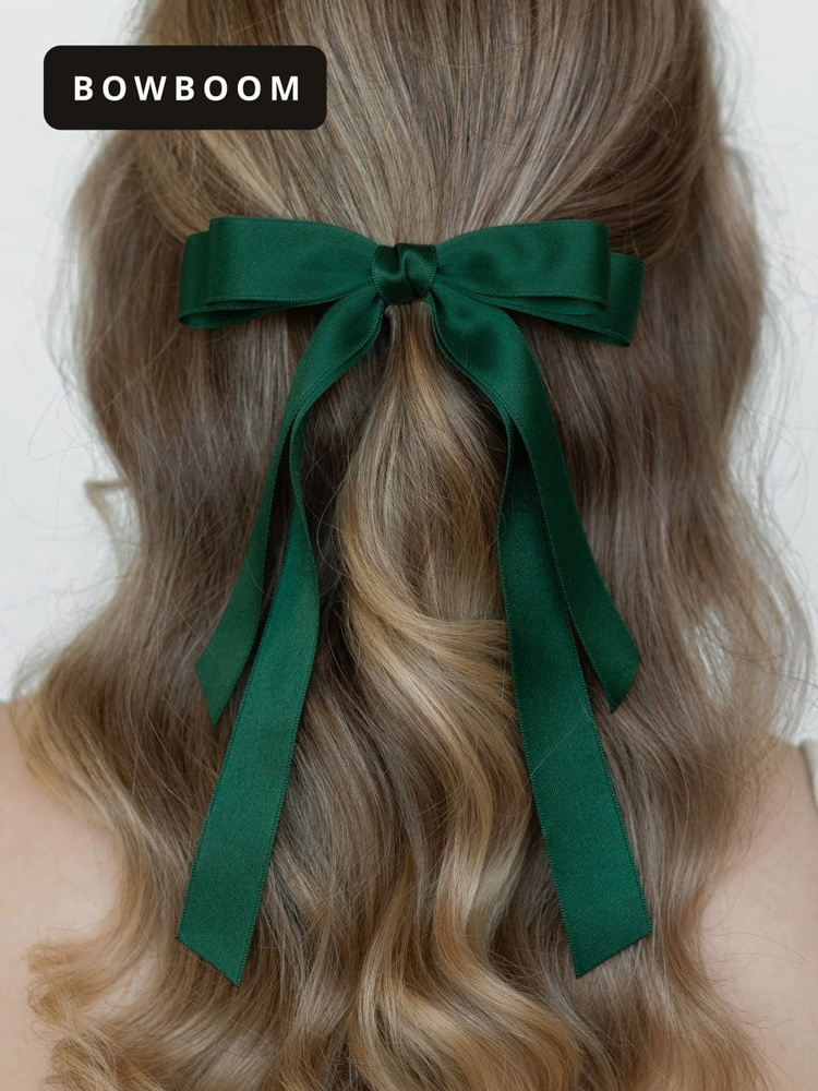 Зеленый атласный бант для волос на заколке-автомат для девочек и женщин. Украшения и аксессуары для волос. #1