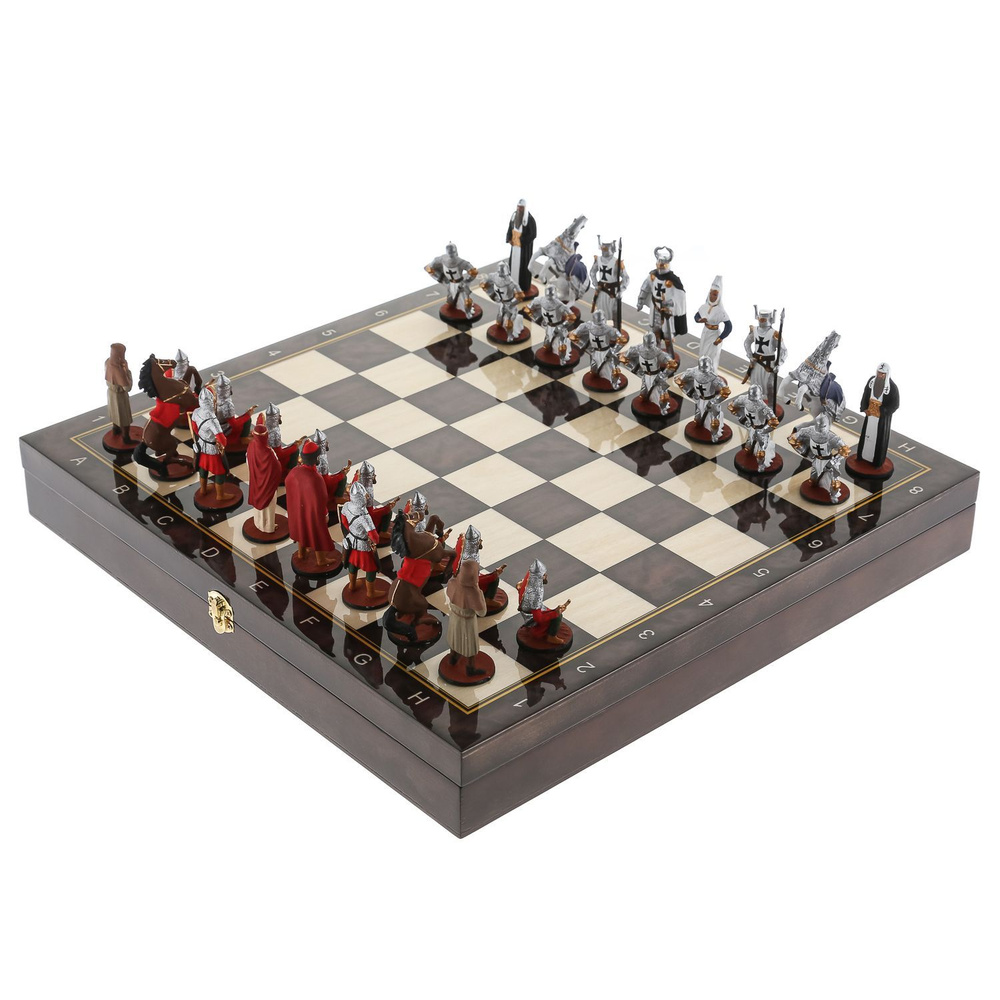 Шахматный ларец с оловянными фигурами "Ледовое побоище" 37х37 см  #1