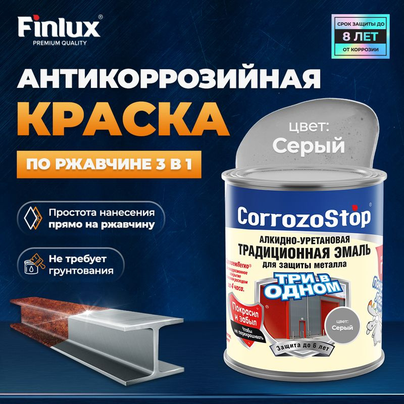 Антикоррозийная краска по ржавчине для металла 3 в 1 Finlux F-106 (ral 7040, 5 кг)  #1