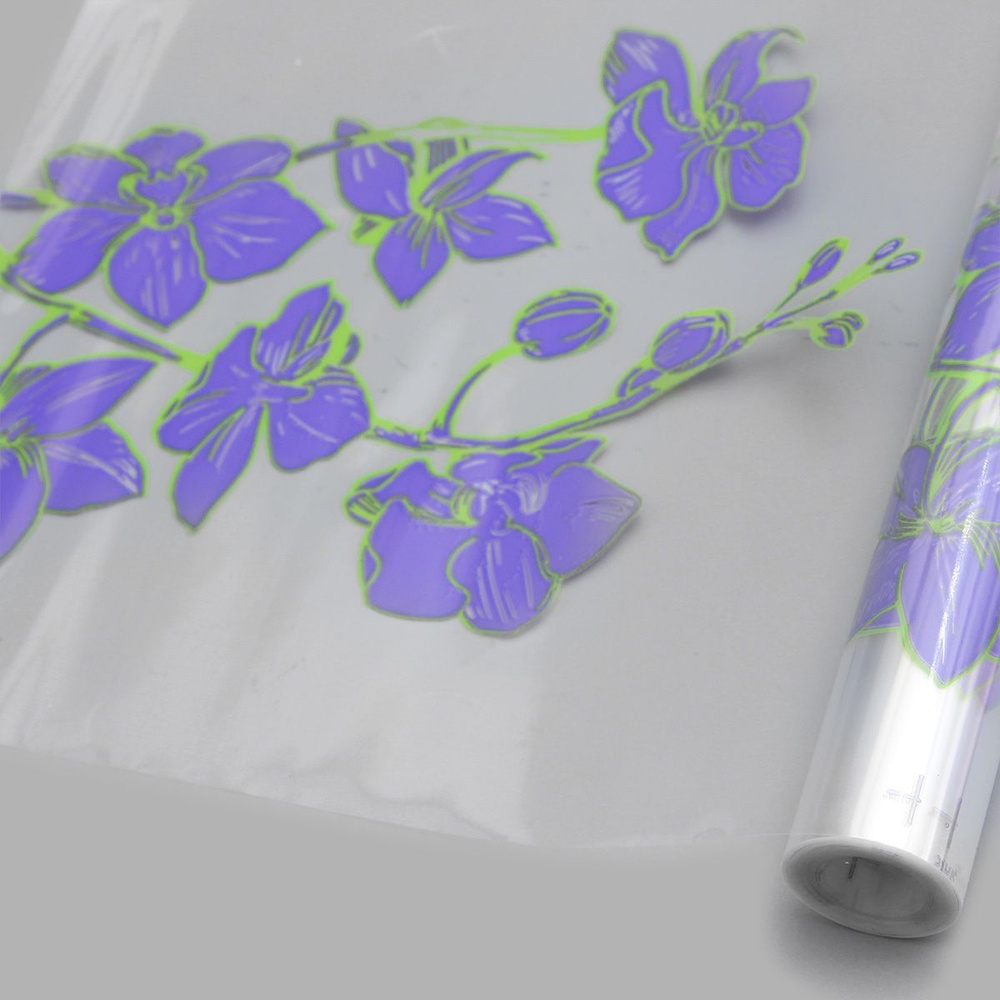 Пленка упаковочная для цветов и подарков Орхидея прозрачная, ярко-сиреневая, глянцевая, 70 см, 9,14 м, #1