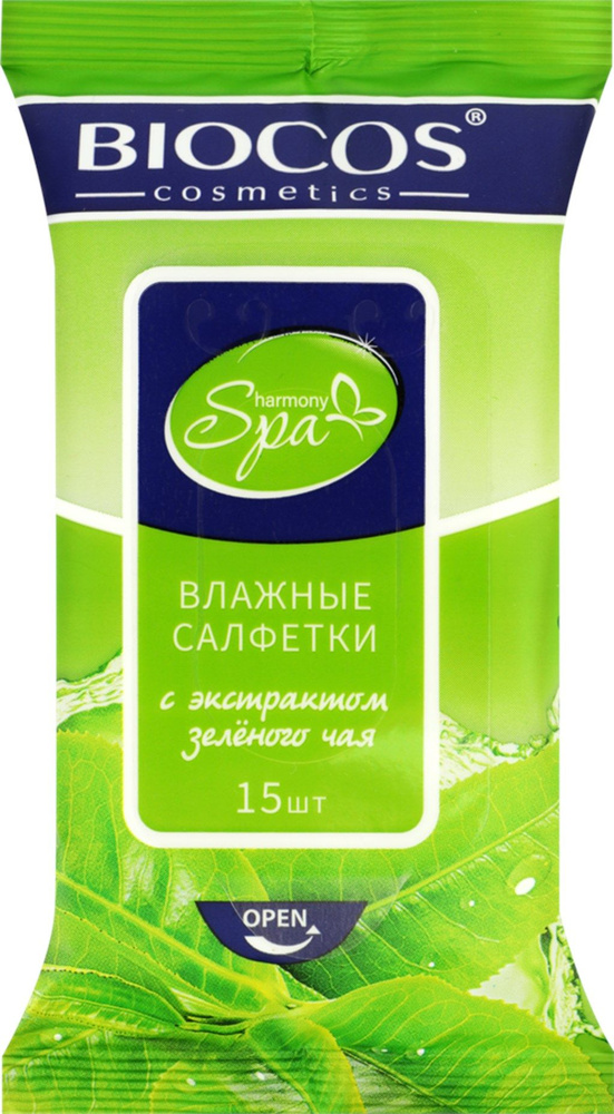 Салфетки влажные BIOCOS SPA Harmony, с экстрактом зеленого чая, 15шт, Россия - 10 уп.  #1