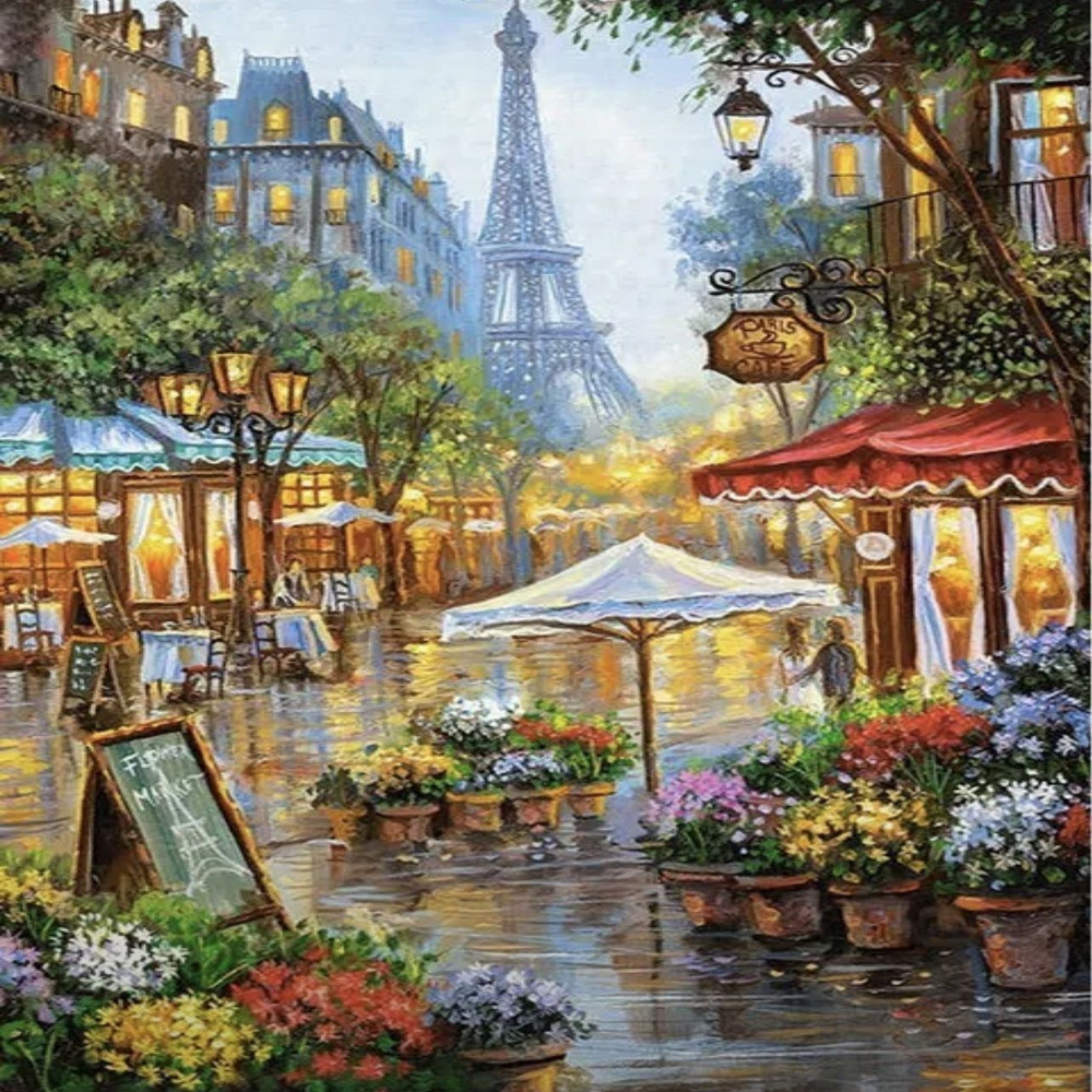Алмазная мозаика на холсте "Улочки Парижа" 40х30 см, полная выкладка,круглые стразы  #1