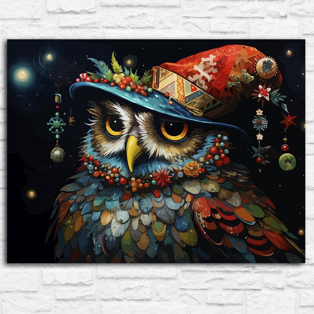 Картина по номерам на холсте новогодняя сова (зима, филин, сказка, волшебство) - 12684 Г 30x40  #1