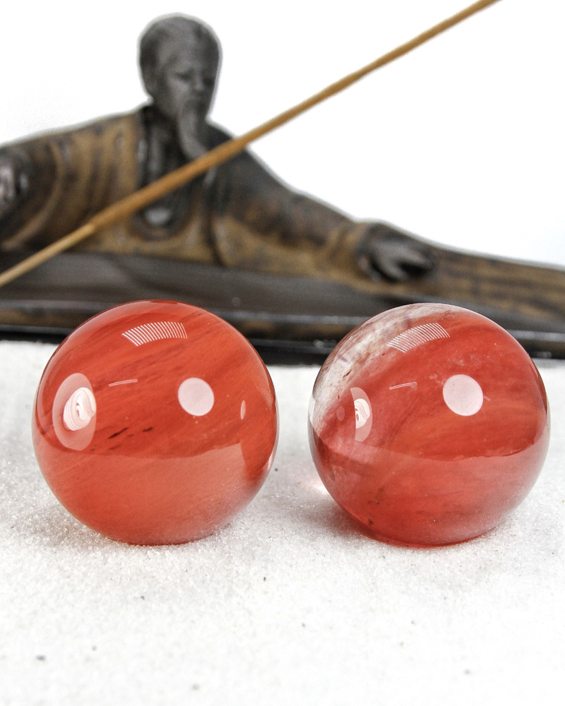 Массажные шары Баодинг Халцедон - диаметр 54 мм, натуральный камень, цвет красный, 2 шт - для стоунтерапии, #1