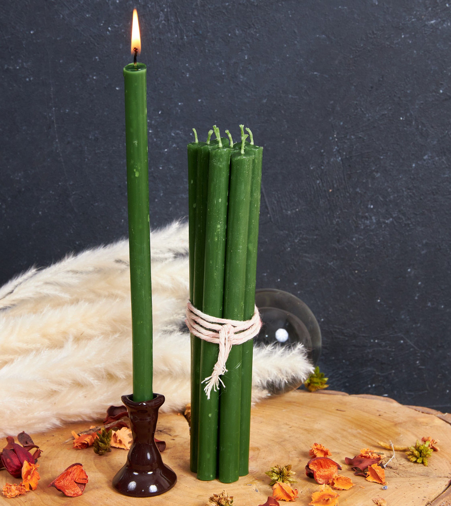 Набор свечей, восковые свечи, хозяйственные, зеленые, ритуальные, Высота 26см 7шт  #1