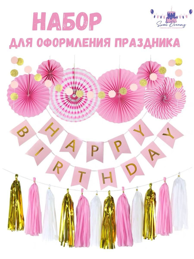 Набор для праздника/Фотозона/для украшения/Гирлянда Happy Birthday  #1