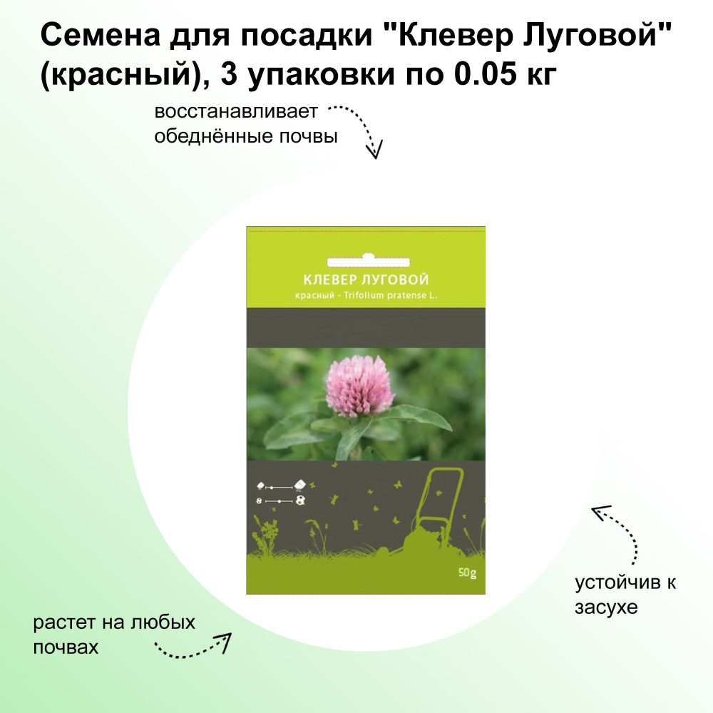 Семена для посадки "Клевер Луговой" (красный), 3 упаковки по 0.05 кг: высокоурожайный, хорошо растет #1