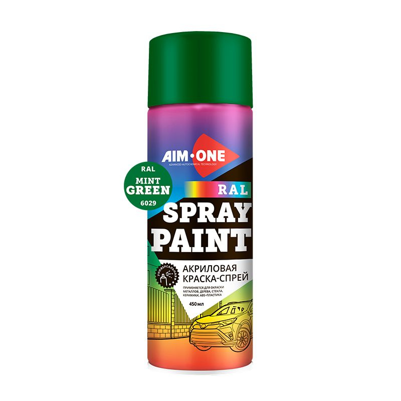 Краска Спрей Акриловая Распылитель RAL-6029 Мятно-Зелёная AIM-ONE Acryl Spray Paint Mint Green Баллончик #1