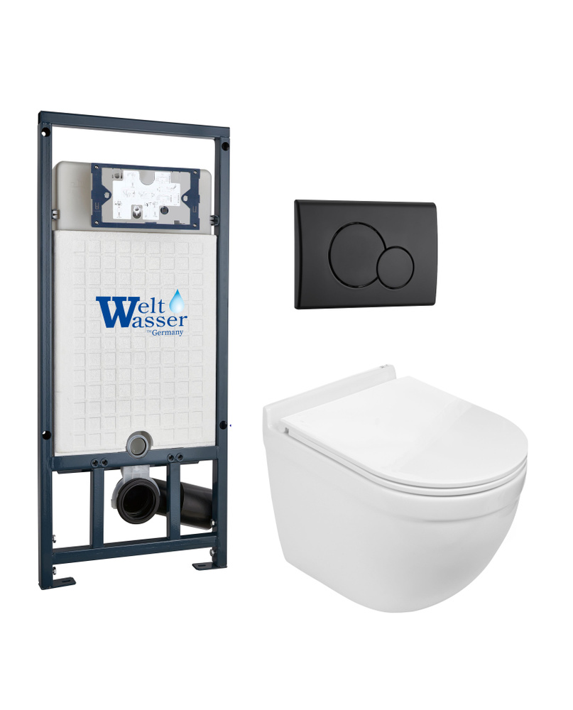 Комплект: Weltwasser Инсталляция Marberg 507+Кнопка Mar 507 RD MT-BL черная+Heimbach 043 GL-WT белый #1