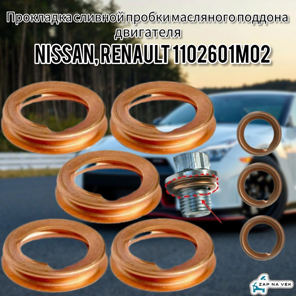 Прокладка сливной пробки масляного поддона двигателя Nissan, Renault 1102601M02  #1