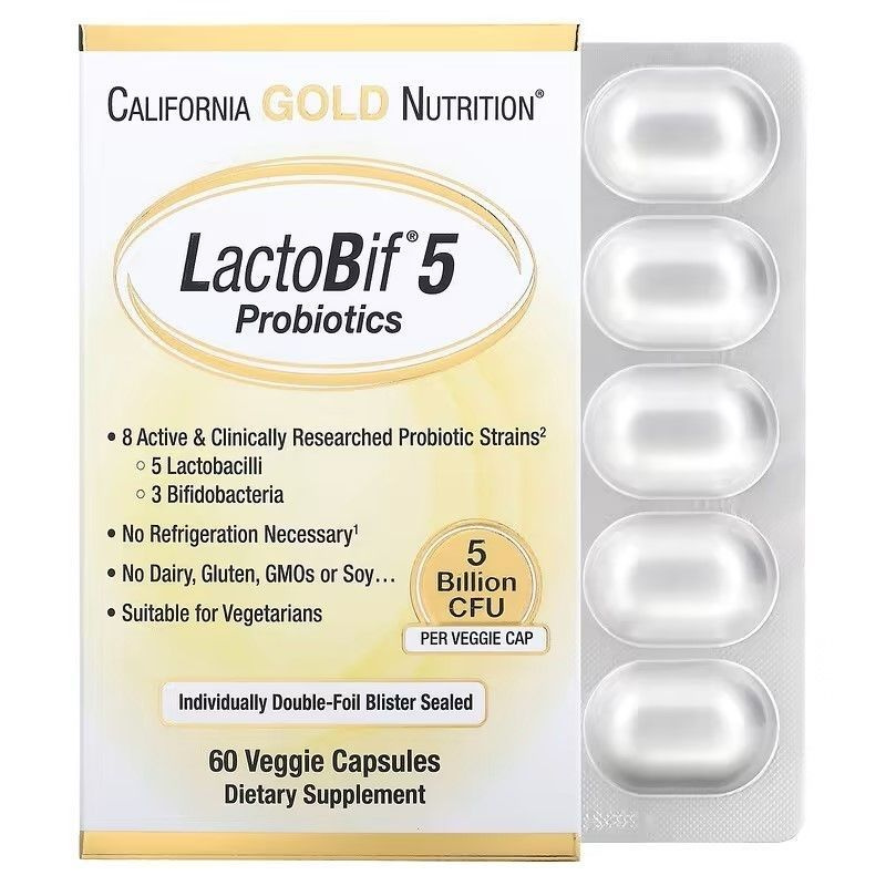 LactoBif 5 млрд КОЕ, 60 капсул, Лактобиф 5 пробиотик, California Gold Nutrition, США  #1