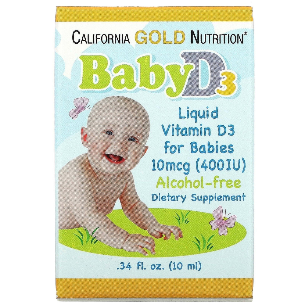 Витамин Д3 для детей (жидкий D3 Baby), 10 мкг (400 МЕ), 10 мл, California Gold Nutrition  #1