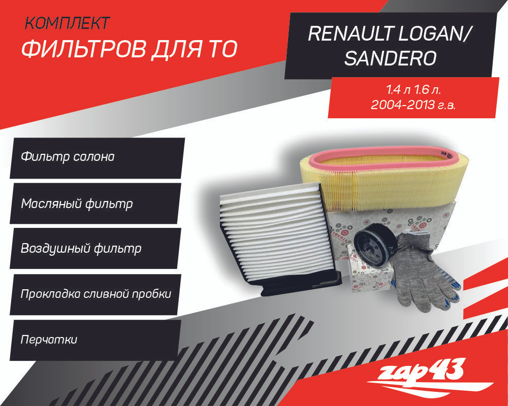 Комплект фильтров для ТО Renault Logan / Sandero 1.4, 1.6, круглый воздушный фильтр  #1