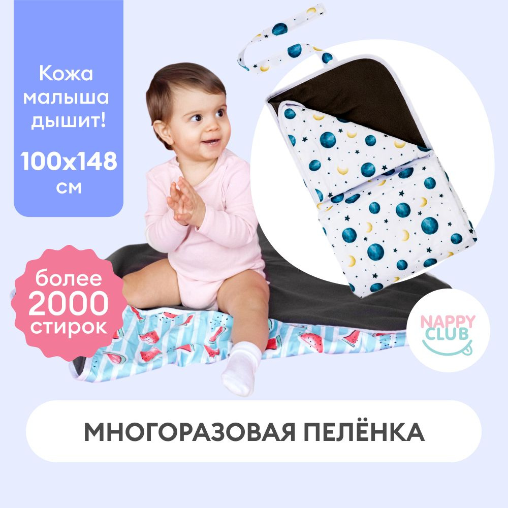 Впитывающая пеленка многоразовая NappyClub, Планеты, 100*148 см  #1