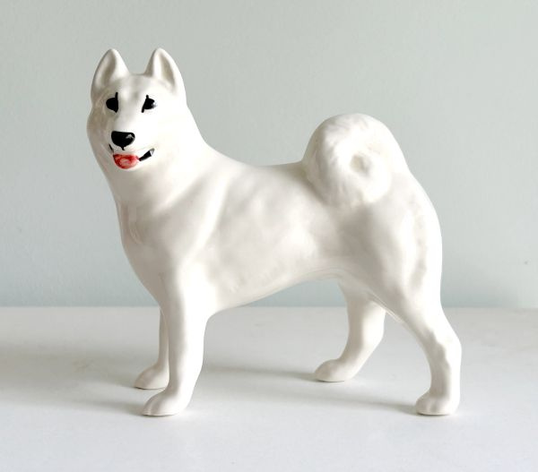 Лайка Русско-европейская белая фарфоровая фигурка собаки  #1
