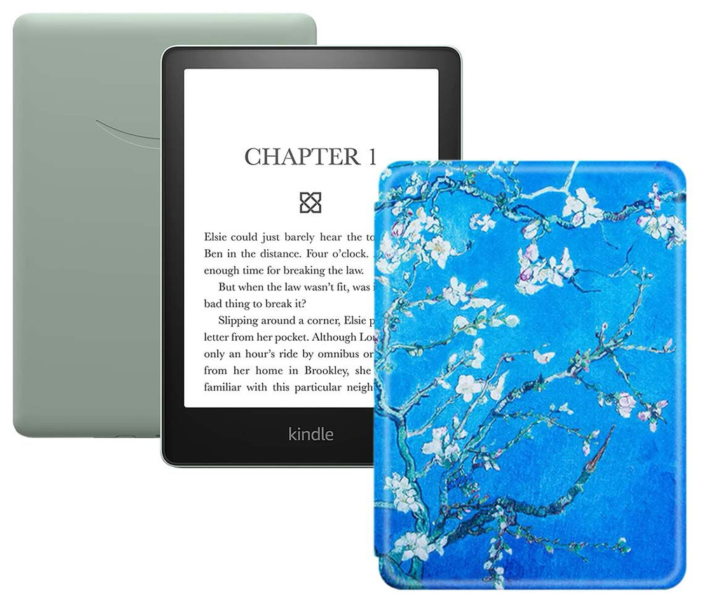 Amazon Kindle 6.8" Электронная книга PaperWhite 2021 16Gb SO Agave Green + обложка, голубой, белый  #1