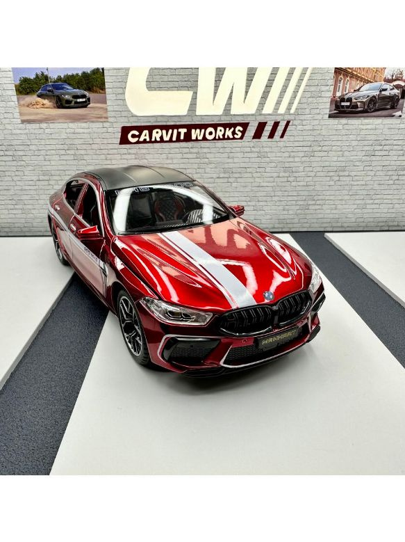 Металлическая инерционная машинка BMW M8 красная, масштаб 1:24  #1