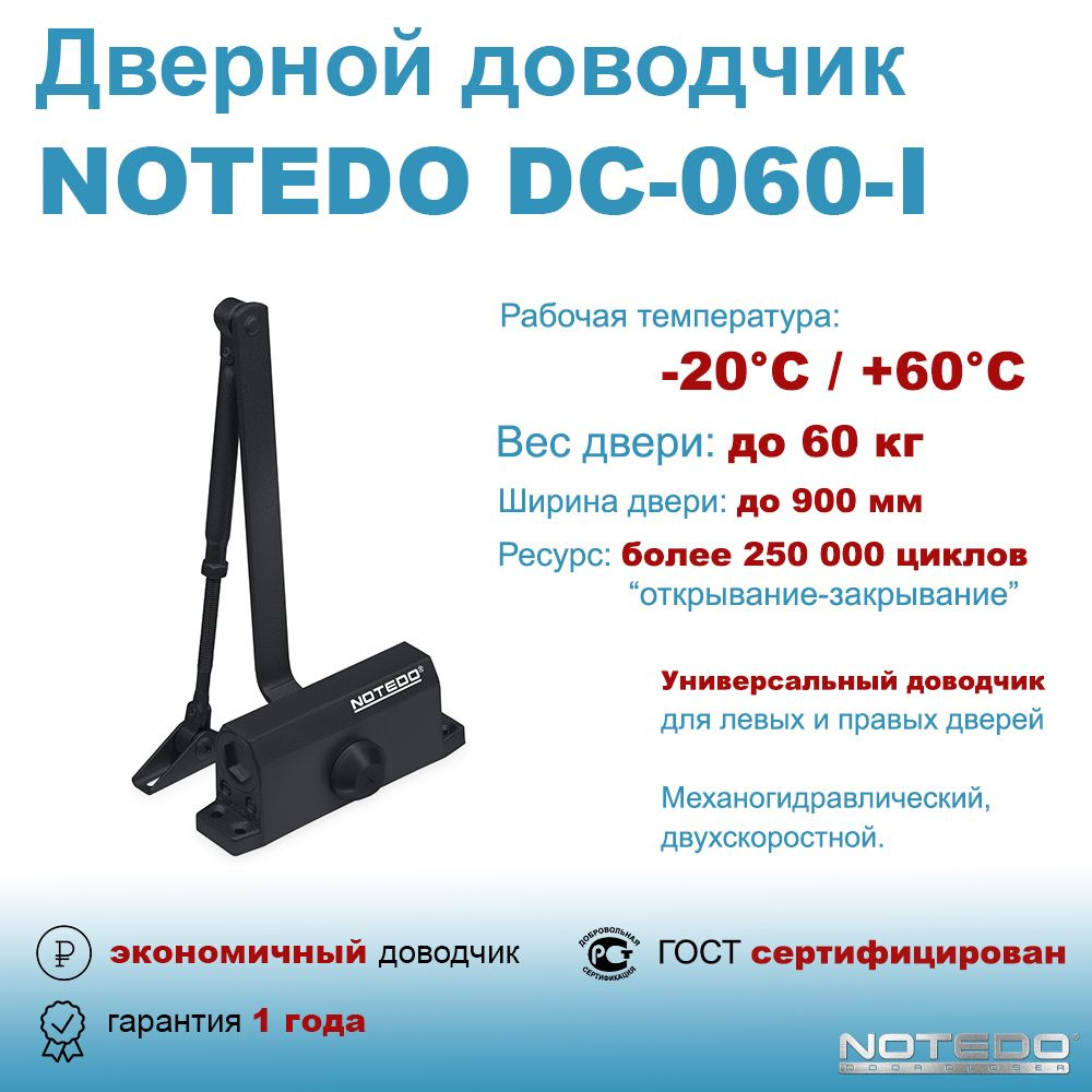 Дверной доводчик экономичный NOTEDO DC-060-I черный #1