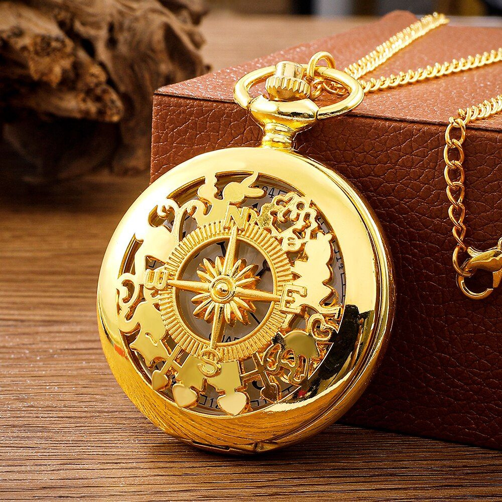 Карманные часы на цепочке Золотой компас / 4,5х4,5 см. Цепочка 80 см./ Цвет: золото  #1