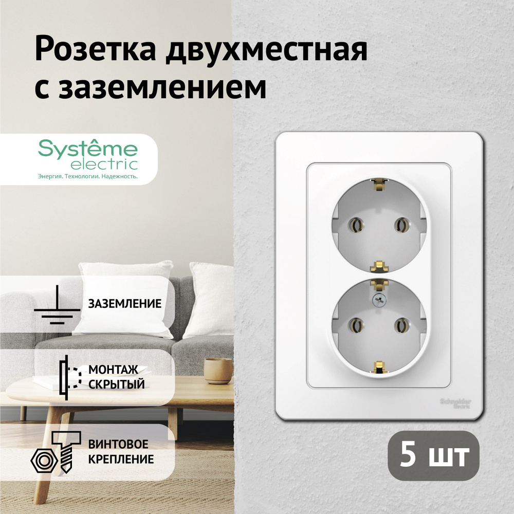 Розетка двойная белая Schneider Electric Blanca с заземлением без шторок  скрытый монтаж Шнайдер BLNRS001021 комплект из 5 шт. - купить по низкой  цене в интернет-магазине OZON (172592016)