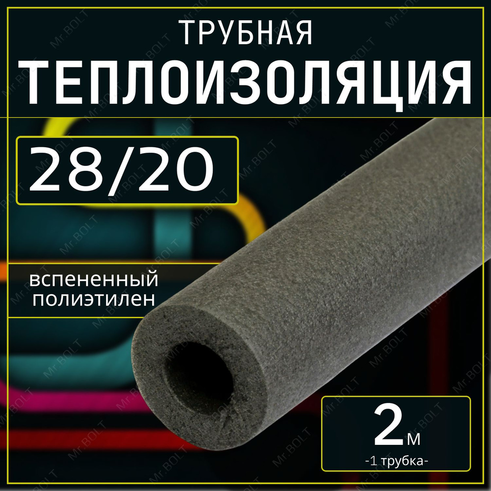 Теплоизоляция для труб 28/20 GLOBEX вспененный полиэтилен (2 метра - 1 ...