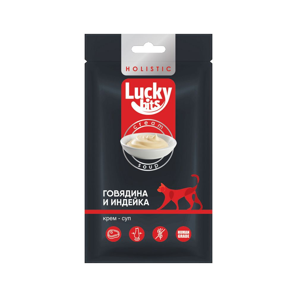 Лакомство для кошек Lucky bits крем-суп из филе говядины и индейки, 5х20 г.  #1