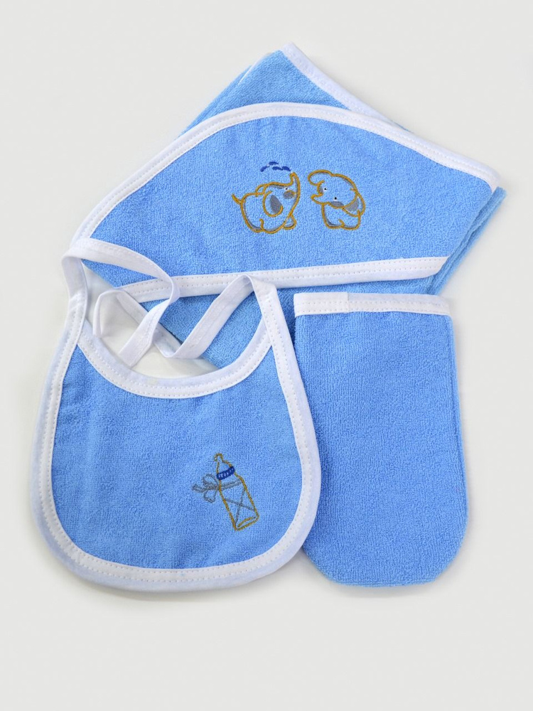 Полотенце для новорожденного с капюшоном и рукавичкой, набор для купания махровый  #1