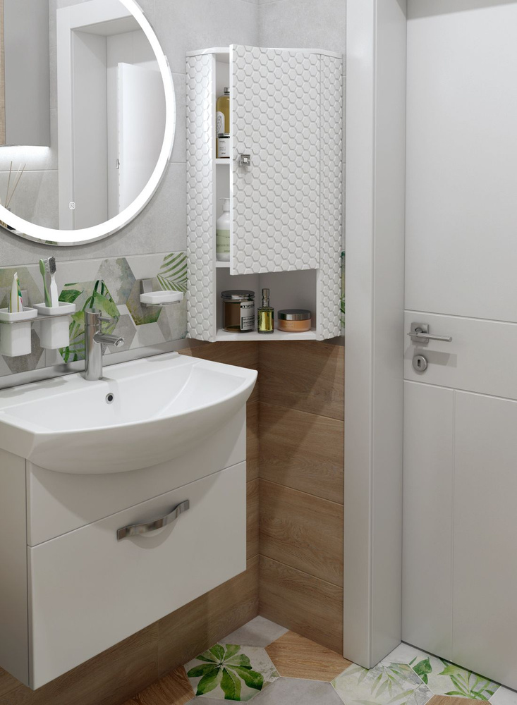 REGENT style Шкаф навесной для ванной, ПеналСоната1д1н/угловой/правый, 31.6х31.6х81.6 см, Правый  #1