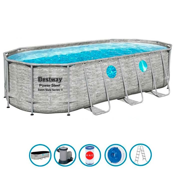 Бассейн каркасный овальный Bestway Power Steel Swim Vista Series 56716, картриджный фильтр-насос, картридж, #1