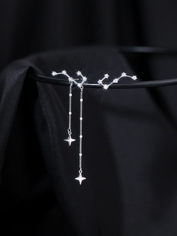 Серьги женские асимметричные созвездие цепочка, под серебро, сережки-гвоздики, для девочек и подростков #1