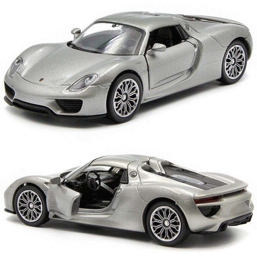 Машинка металлическая Welly 1:39 Porsche 918 Spyder (Порше Спайдер) инерционная, двери открываются / #1