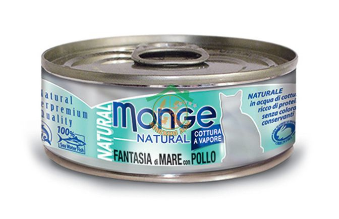 7269MONGE Natural Cat cans 80 гр Кусочки для кошек курица с морепродуктами (3 банки в комплекте)  #1