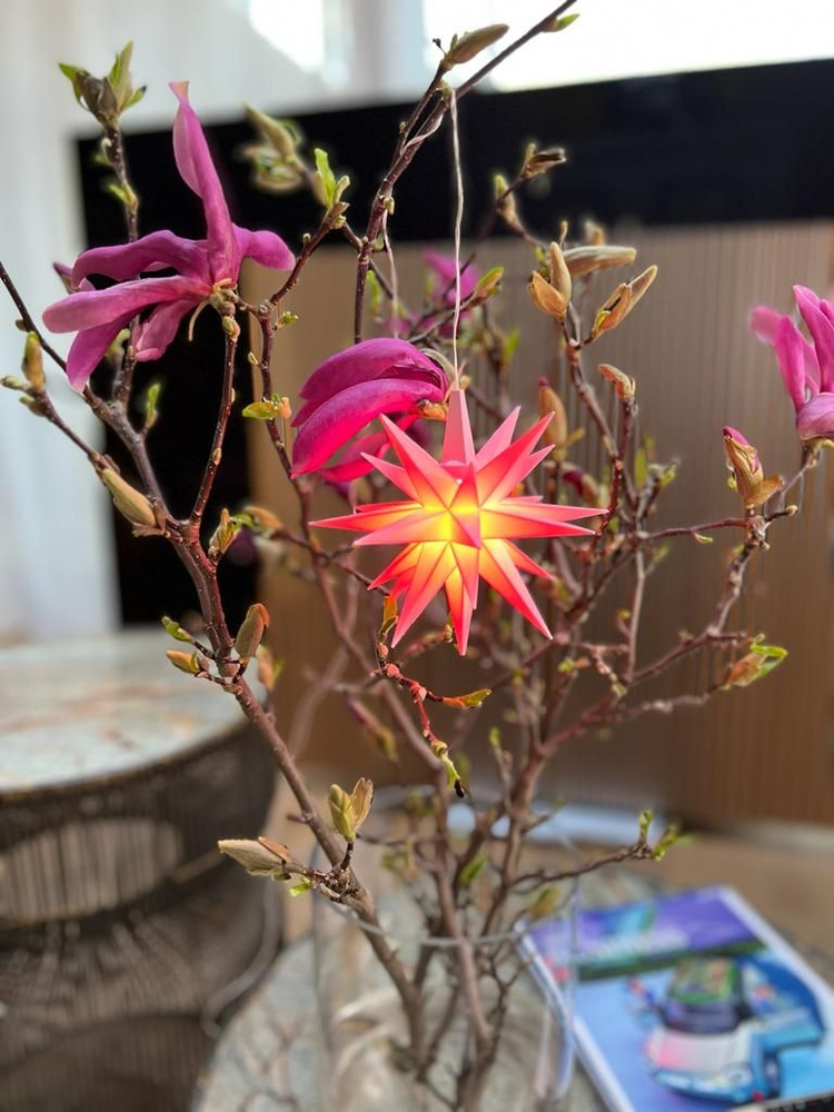 Декоративный светильник Гернгутская звезда (13см), розовая, светодиодная  #1