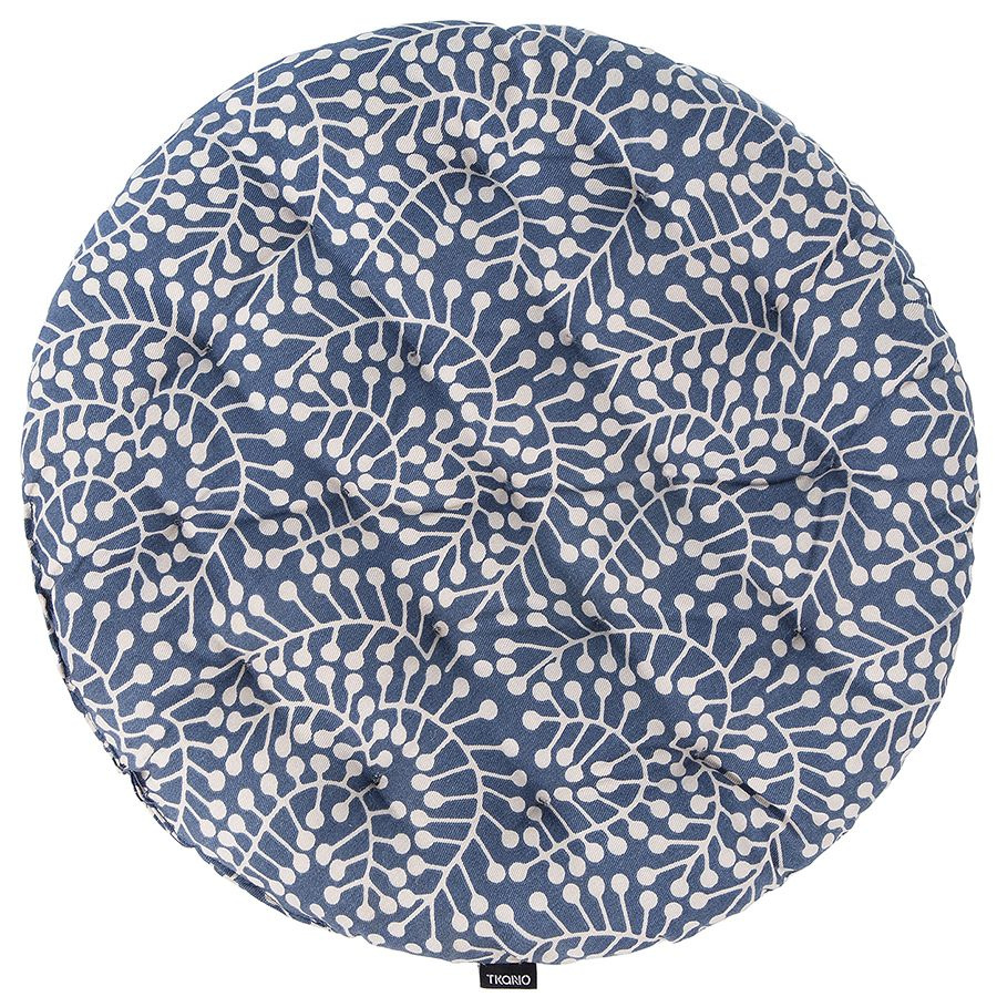 Подушка на стул круглая темно-синего цвета с принтом Спелая Смородина из коллекции Scandinavian touch, #1
