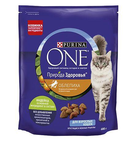 Purina One Природа здоровья / Сухой корм Пурина Уан для взрослых кошек Индейка облепиха 680 г  #1