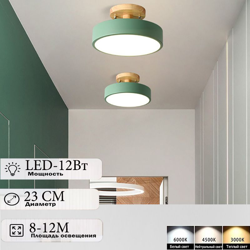 Потолочный светильник люстра, Зелёный, 12 Вт,Светодиодный потолочный светильник, 3-цветной свет(3000K/4500/6000K) #1