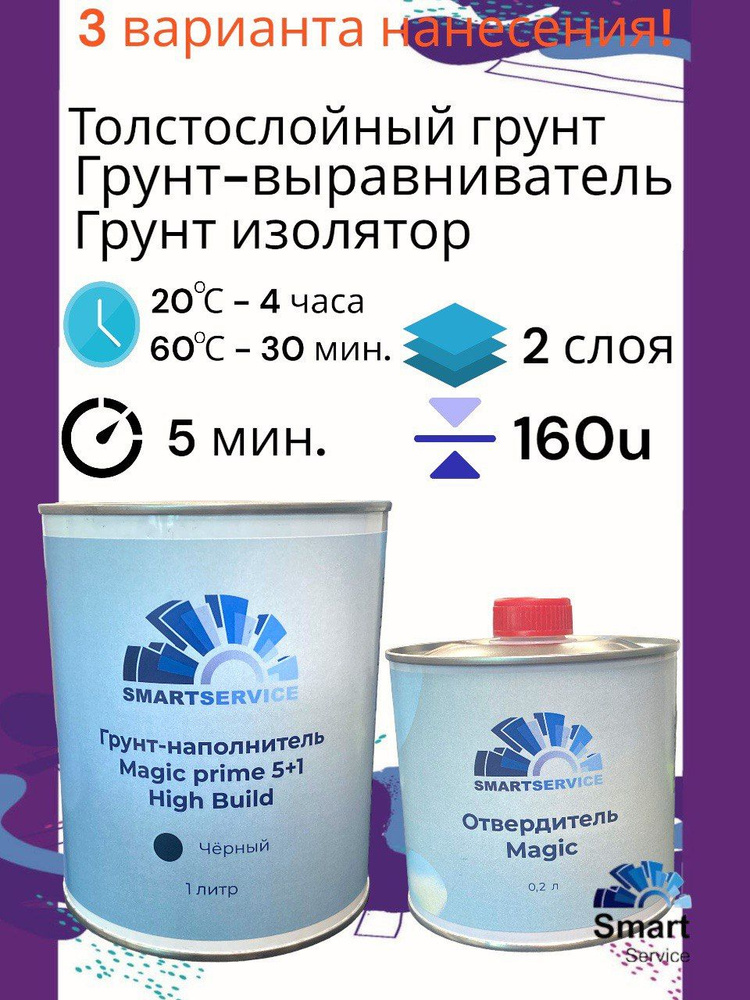 Грунт-наполнитель Smart Magic Prime 460 5+1 Черный 1л + 0,2л отвердитель  #1