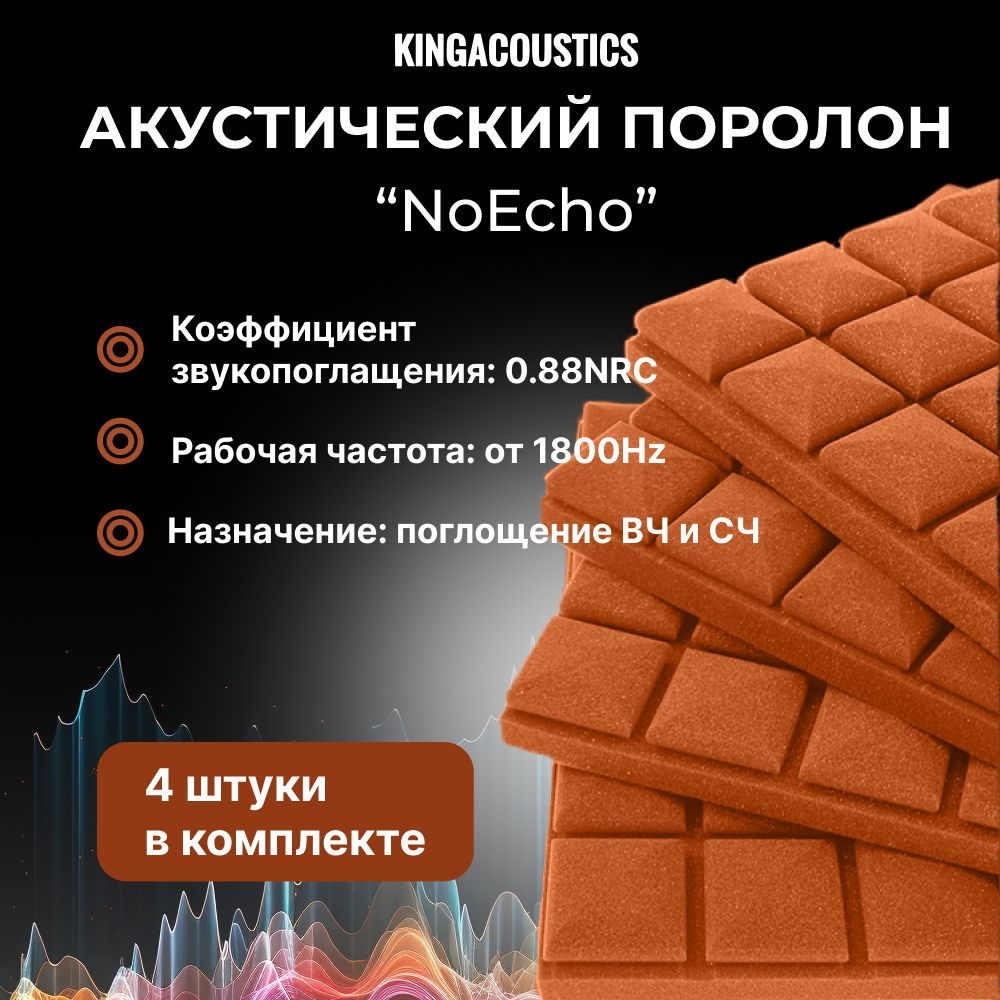 Акустический поролон NOEcho / 4шт оранжевого цвета #1