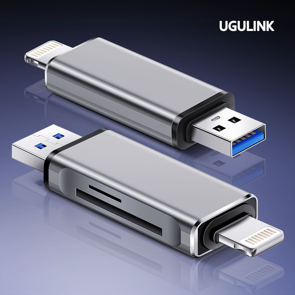 1. Интерфейс подключения: USB type-A 3.0 (​Выход: Штекер → папа) универсальный порт (USB Universal Serial Bus) в компьютере, ноутбуке, планшете 2. Интерфейс подключения: Apple Lightning 8 pin (​Выход: Штекер → папа) для iPhone, iPad 3. Поддержка протокола OTG (on the go) 4. Поддержка: SD, SDHC, SDXC, (Вход: Разъем ← мама); microSD, microSDHC, microSDXC (Вход: Разъем ← мама) 5. Материал корпуса: алюминий (прочный) 6. Цвет - серый металлик, Вес 14 г 7. Размеры: 68*21*11 мм 8. Совместимость с большинством операционных систем, таких как Windows и Mac OS.