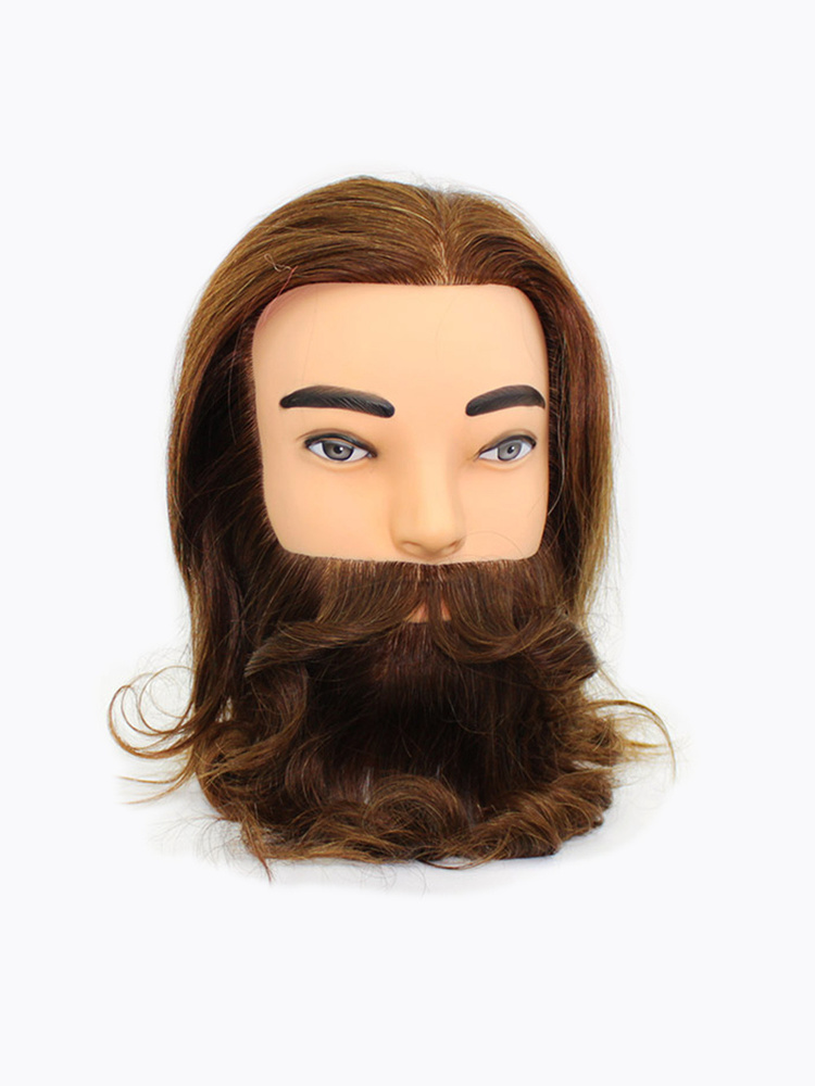 Мужская учебная голова 100% натуральные волосы с усами и бородой  #1
