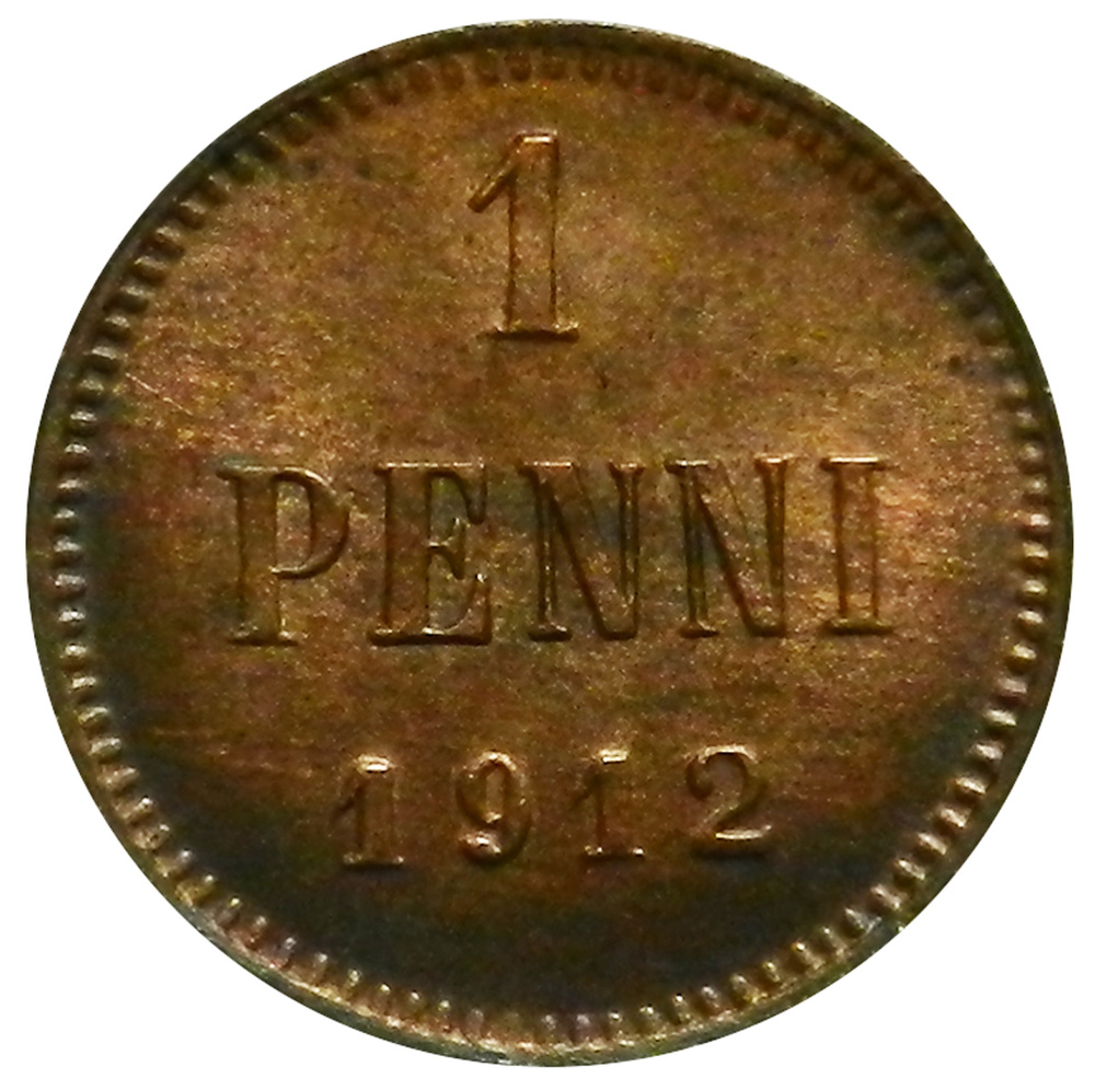 Монета 1 пенни 1912 год. Россия для Финляндии. Красивый штемпельный блеск UNC  #1